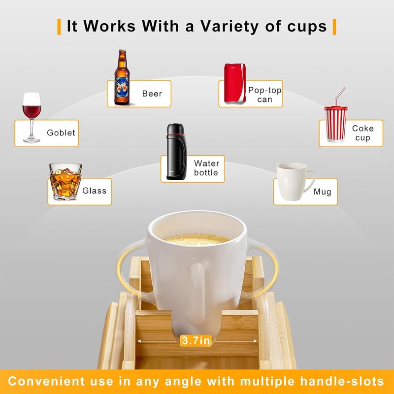 Bestjing Bamboo Sofa Armrest Tray - Couch Arm Tray with Detachable Couch Cup Holder - 2 in 1 Anti-Slip Foldable Sofa Armchair Caddy Table for Drinks Cellphone TV Remote Snacks - Image 5